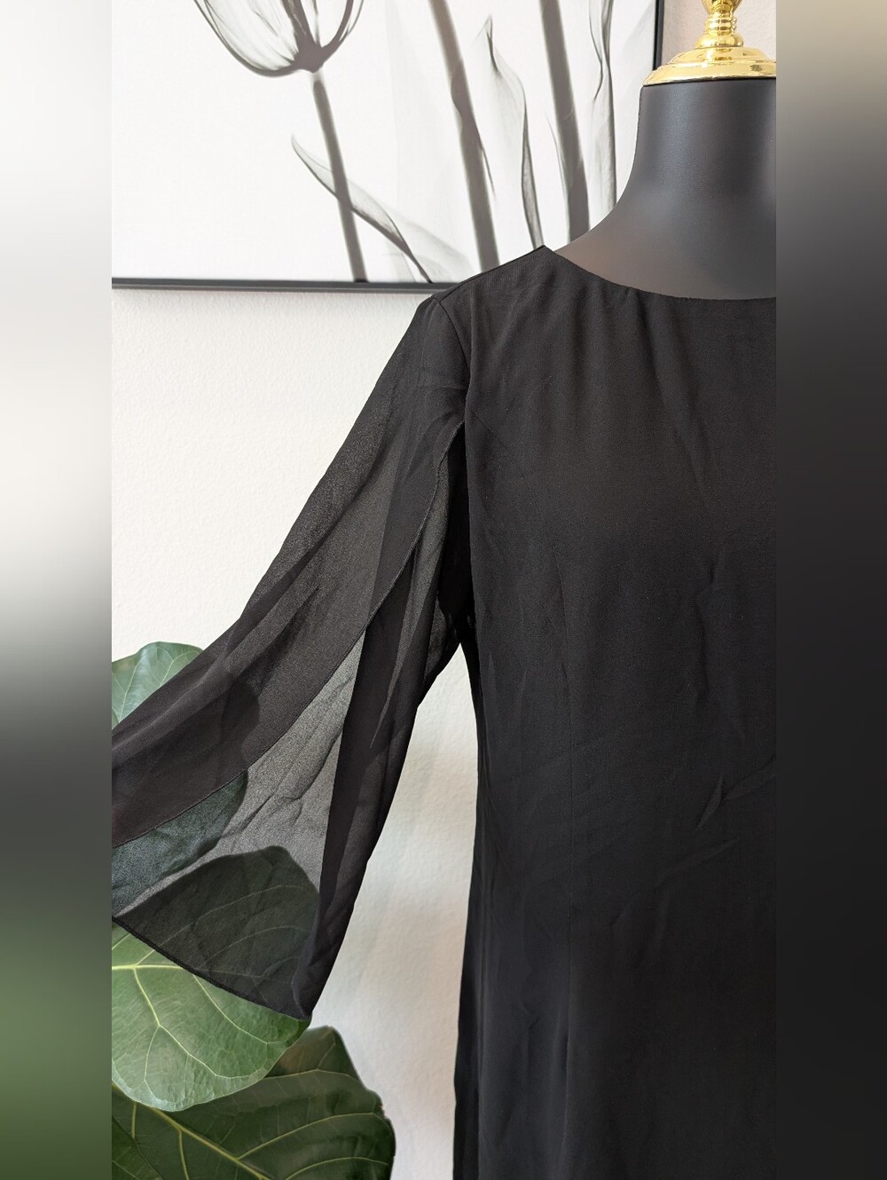 Grace Karin Black Long Sleeve Chiffon Shift Dress - L - Picture 3 of 11